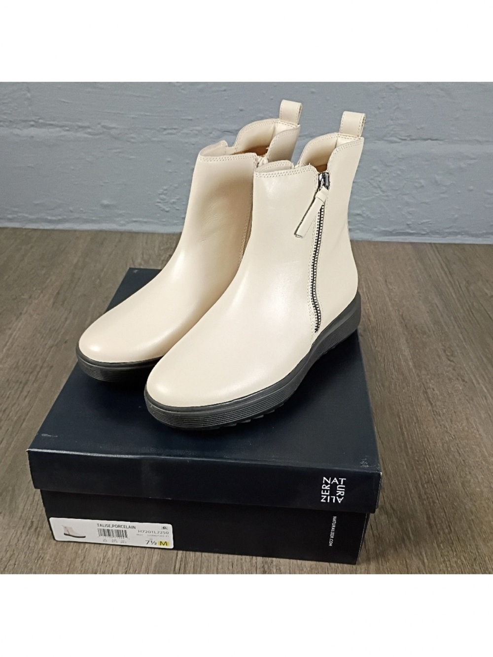 Naturalizer Cream Side-Zip Ankle Booties with Black Sole